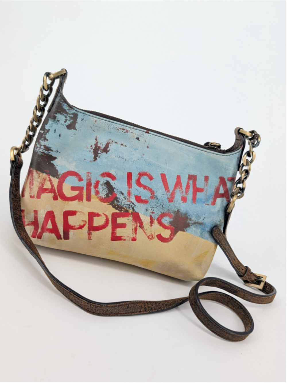 ICON Los Angeles Rodney White Magic Leather Art Crossbody Bag Y2K 10"